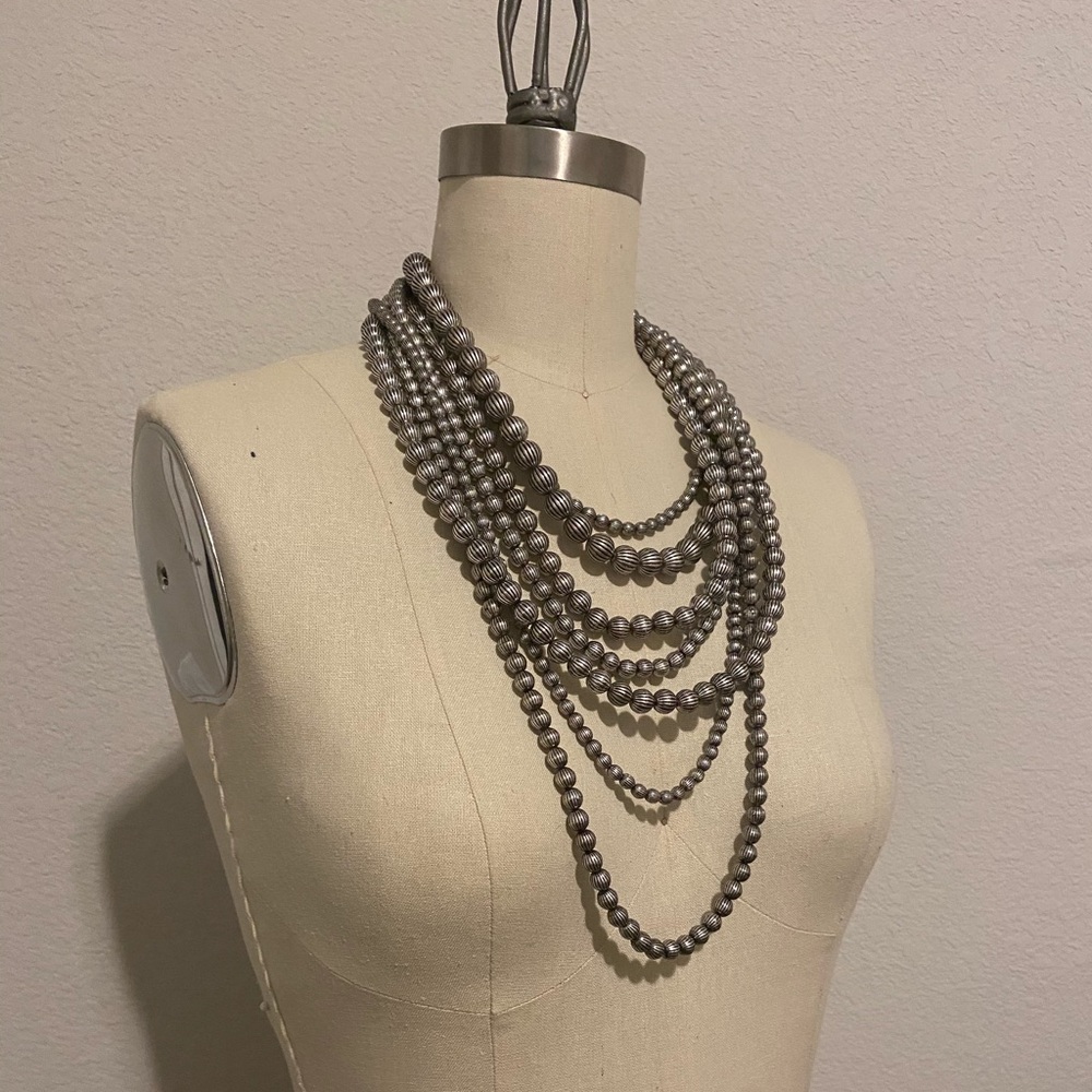 Western “silver” look beaded necklace 7 rows